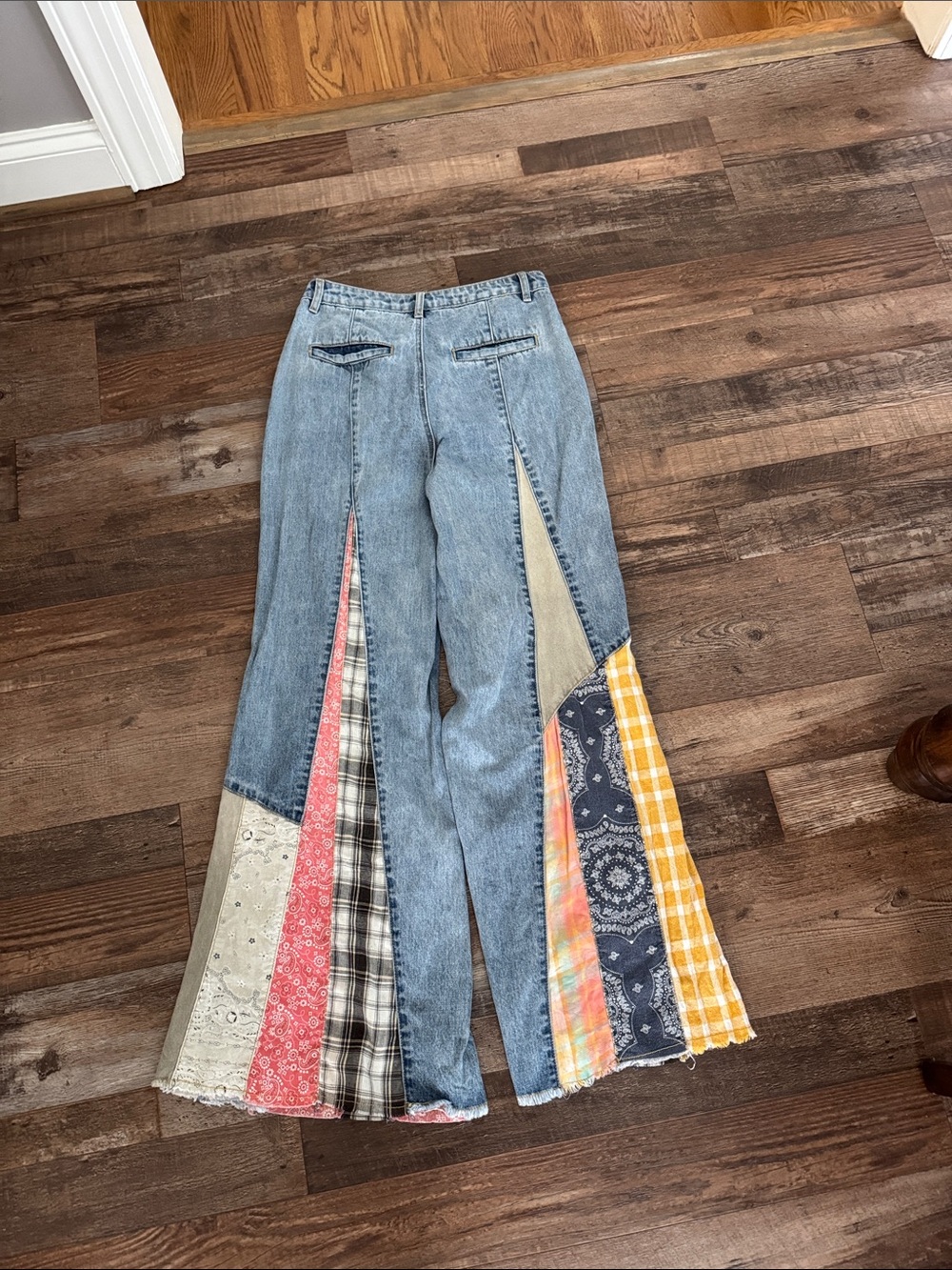 Patchwork Flare Jeans - Multicolor Wide Leg - Picture 3 of 3